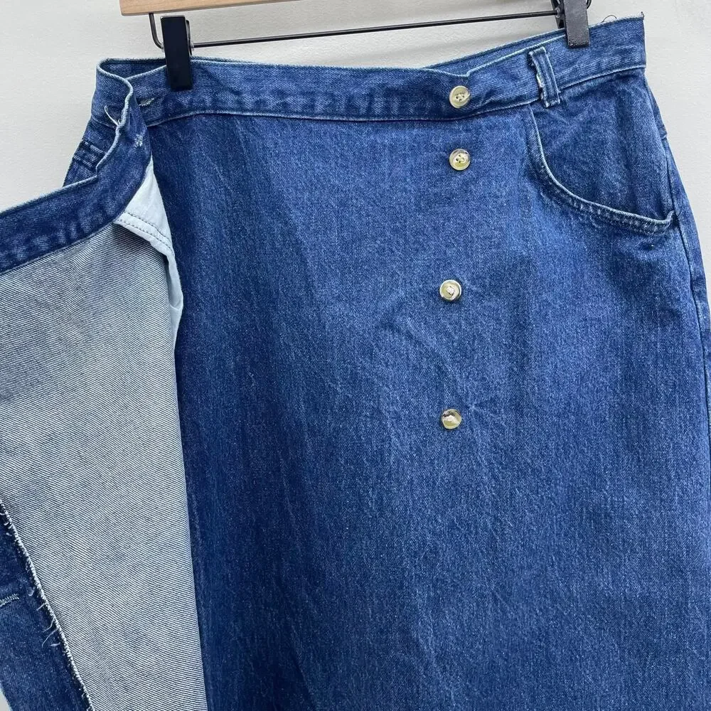 VTG Modern Essentials Long Denim Wrap Skirt Womens 16 Cottagecore 90s‎ Grandma